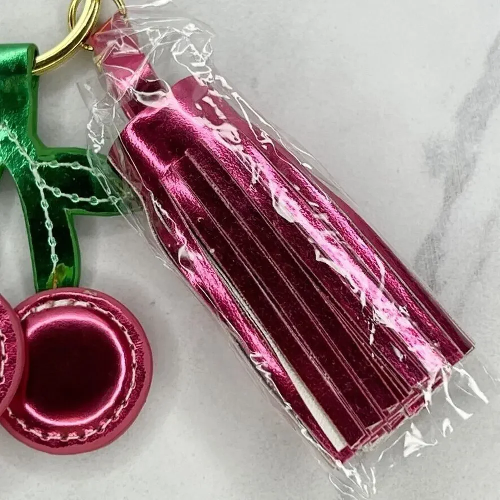 Slant Collections Metallic Cherry Tassel Keychain Keyring